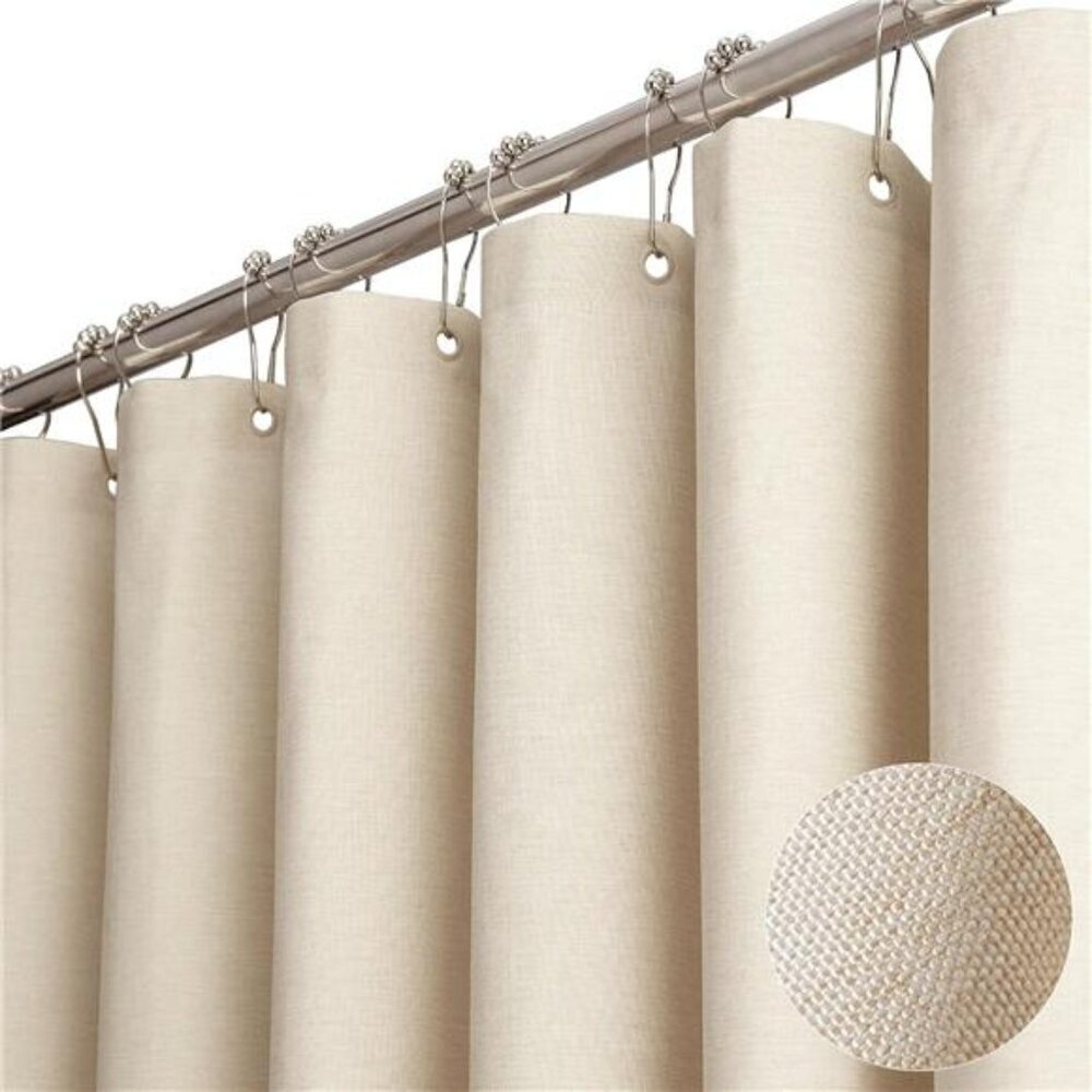 Fabric Shower Curtain, Linen Textured Heavy Duty Polyester Cloth Shower